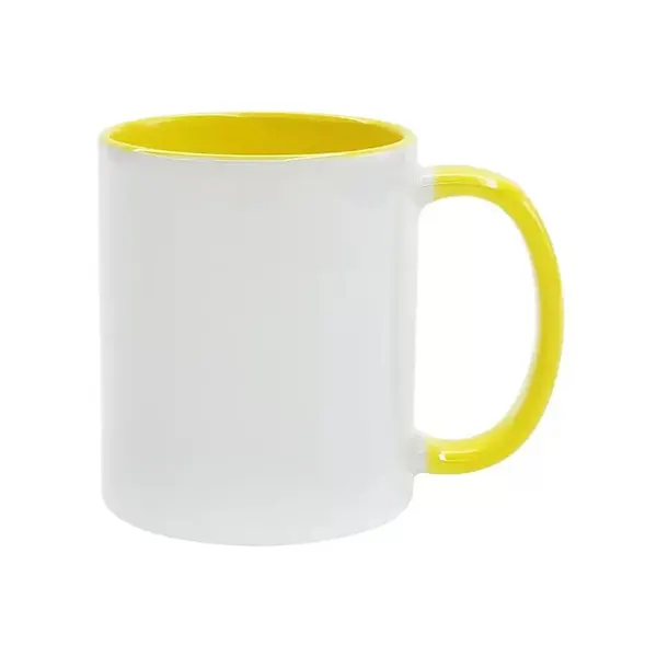 11oz Sublimation Inner & Round Handle Color Ceramic Mugs-Yellow