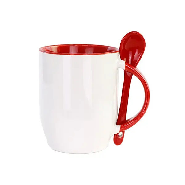 12oz Handle & Inner Color Sublimation Ceramic Mugs With Spoon-Red
