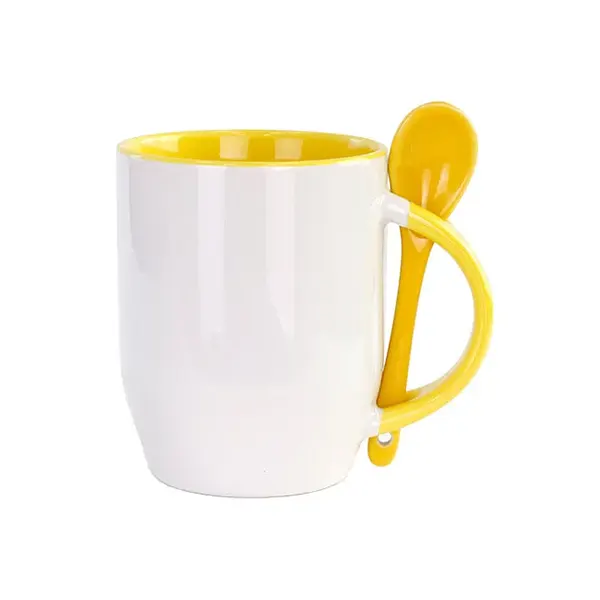 12oz Handle & Inner Color Sublimation Ceramic Mugs With Spoon-Yellow