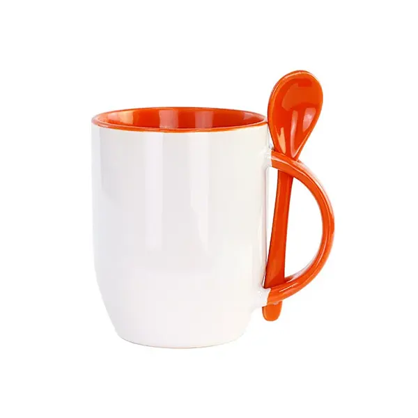 12oz Handle & Inner Color Sublimation Ceramic Mugs With Spoon-Orange