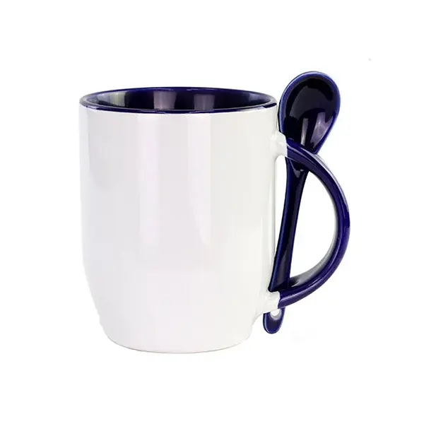 12oz Handle & Inner Color Sublimation Ceramic Mugs With Spoon-Dark Blue