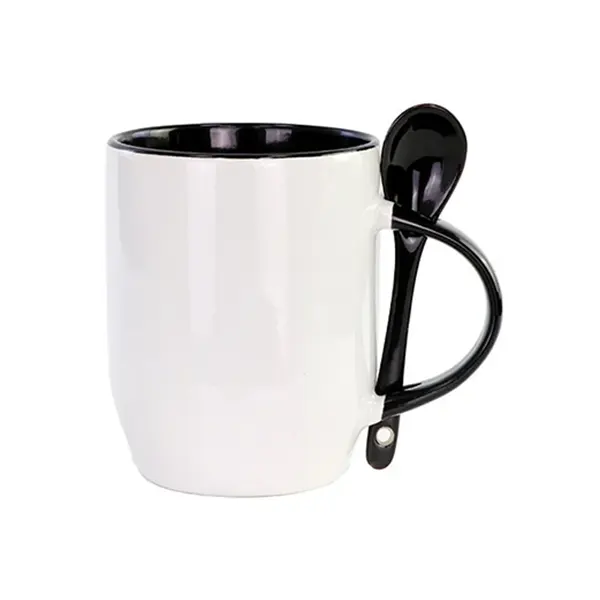 12oz Handle & Inner Color Sublimation Ceramic Mugs With Spoon-Black