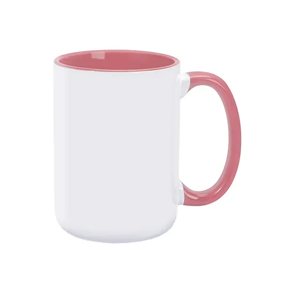 15oz Sublimation Inner & Round Handle Color Ceramic Mugs-Pink