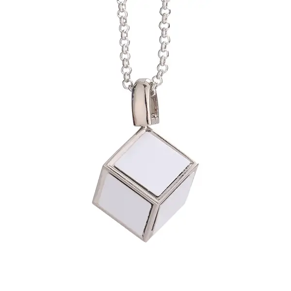 6 Sides Cube Sublimation Blank Dice Necklace-Silver