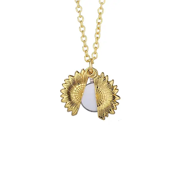 Open Locket Sunflower Pendant Sublimation Becklace-Gold