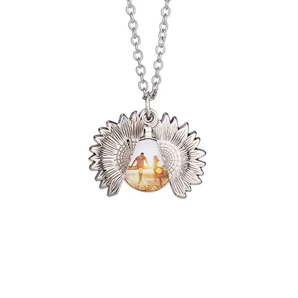Open Locket Sunflower Pendant Sublimation Becklace-Silver
