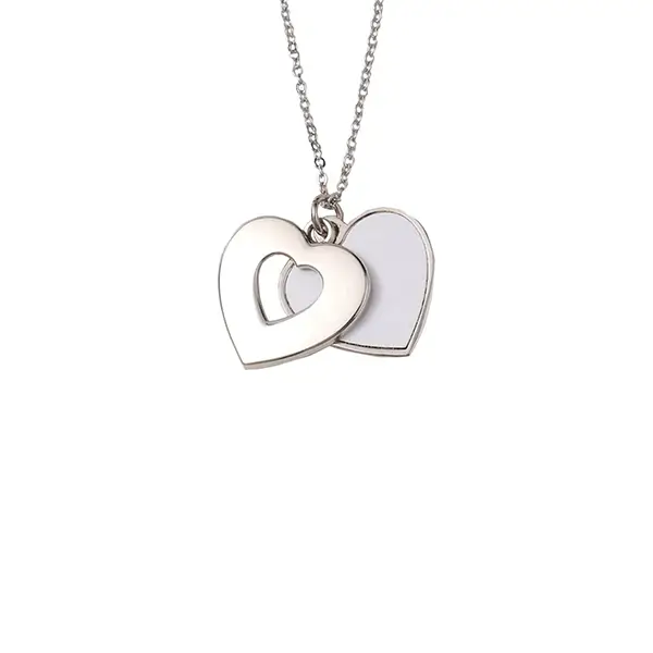 Valentine's Sublimation Heart Carved Sliding Locket Necklace