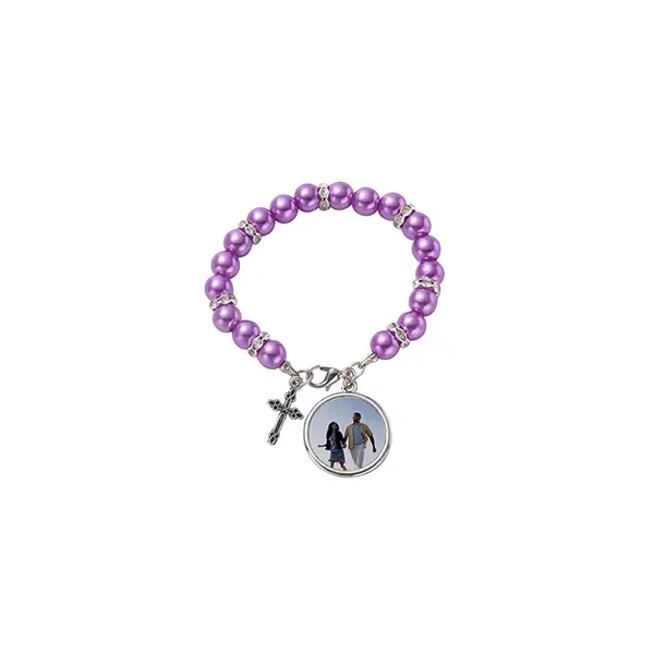 Catholic Sublimation Family Photo Cross Rosary Bracelet-Purple