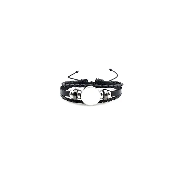 Sublimation Woven Leather Cord Bracelet Casual Accessory-Black